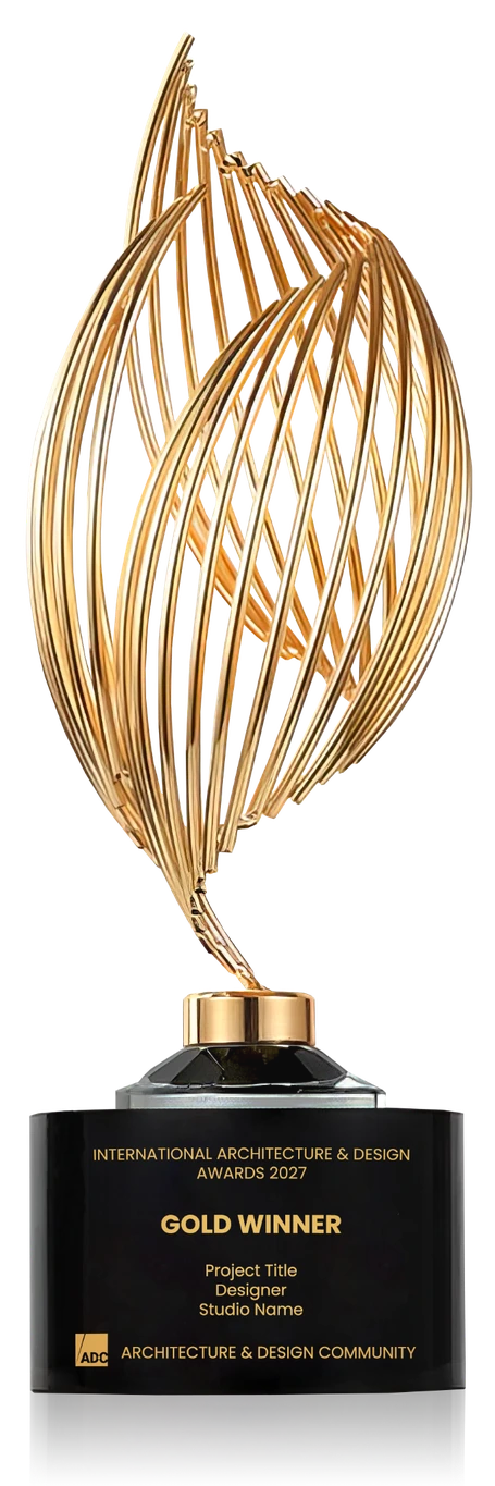 IADA 2027 Gold Winner trophy, a sculptural golden award on a black base