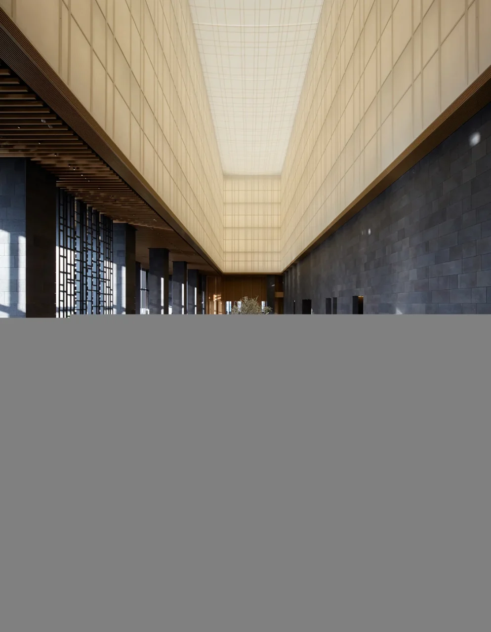 Lobby of Aman Tokyo rising almost 30 metres on the 33rd floor of the Otemachi Tower