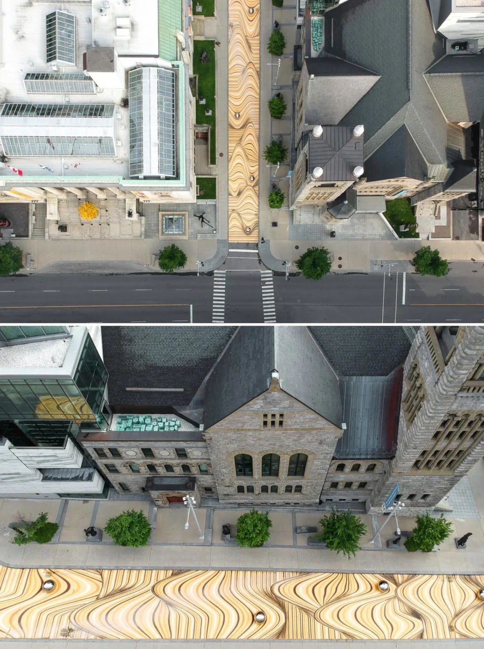 Aerial views of the mural running along Avenue du Musee
