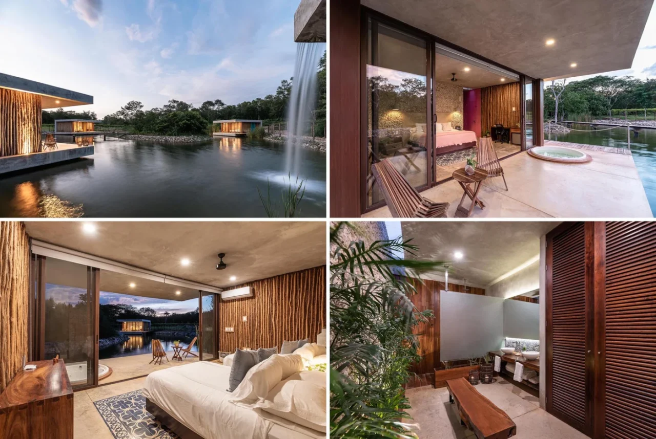 Estancia Lago boutique hotel cabins raised on columns over a lake in Mexico