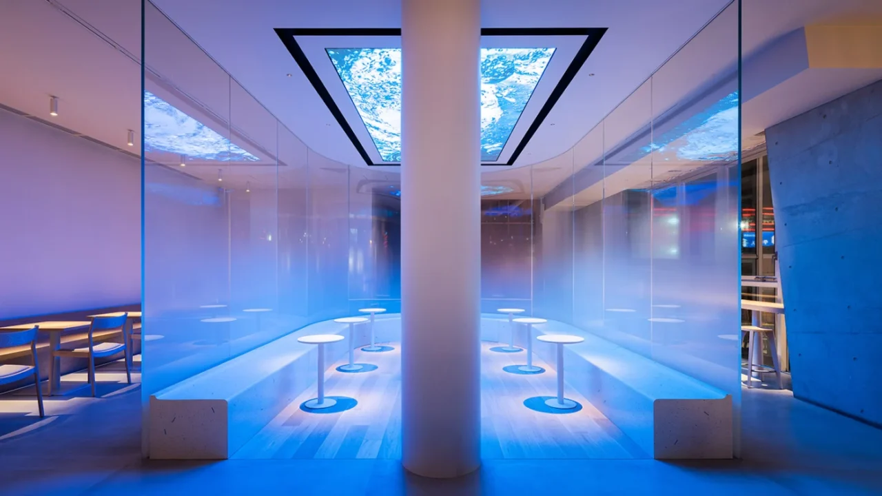 Blue Bottle Coffee cafe in the Chayamachi district of Osaka, designed by Studio I IN