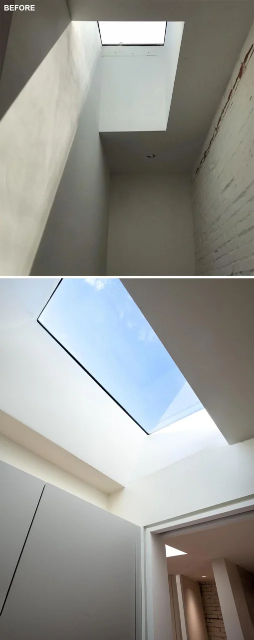 Existing skylight kept above the new master suite on the third floor