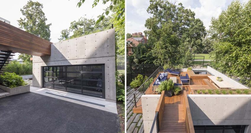 this-garage-was-built-with-a-rooftop-deck-that-includes-a-hot-tub