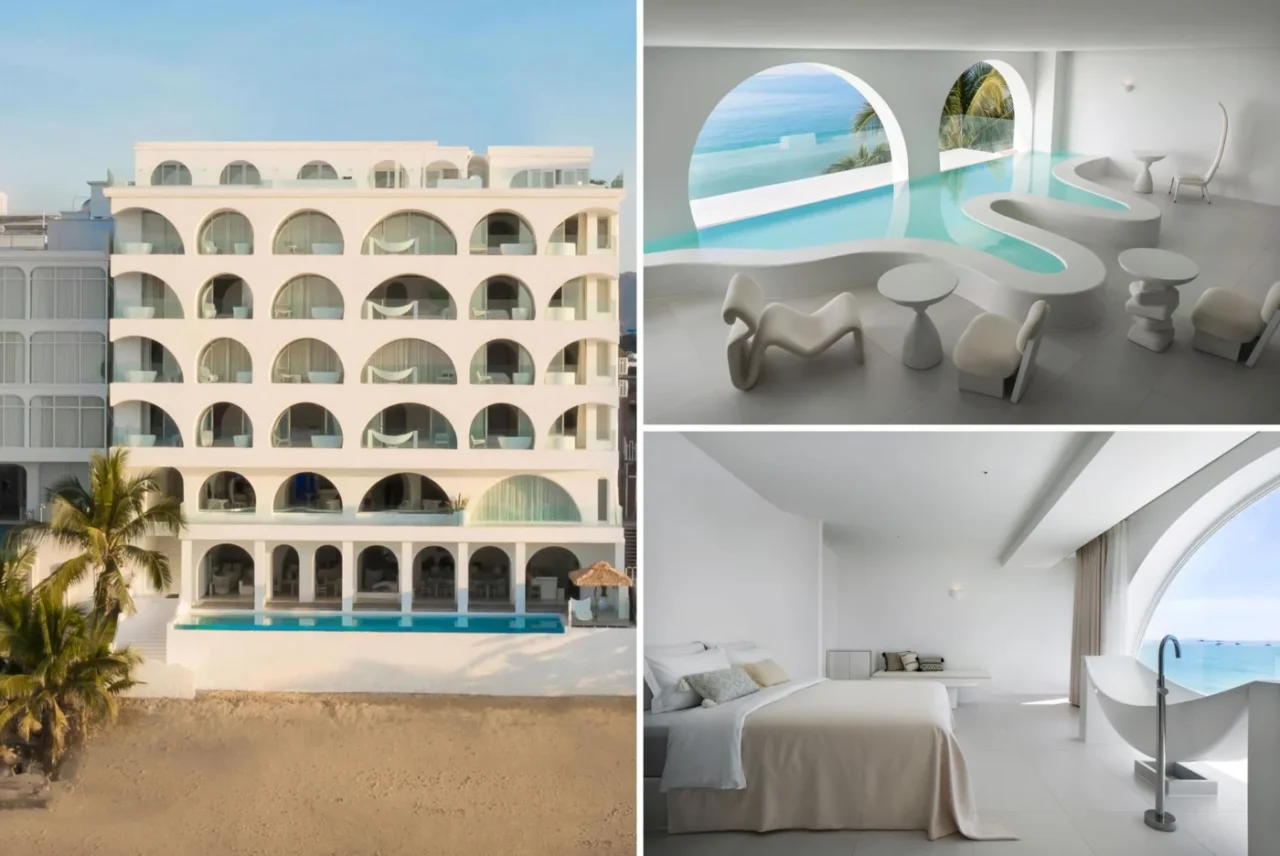 Sumei Skyline Coast Boutique Hotel in Sanya, China, with a white exterior and interior