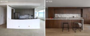 before-&-after-–-an-apartment-kitchen-remodeled-with-dark-stained-oak-cabinets-and-honed-marble-countertops
