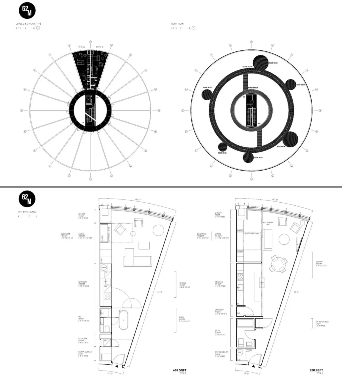 Floor plans of the wedge-shaped apartments