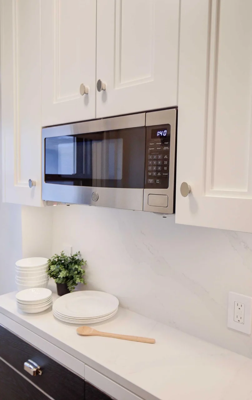 Built-in microwave set flush with the cabinets