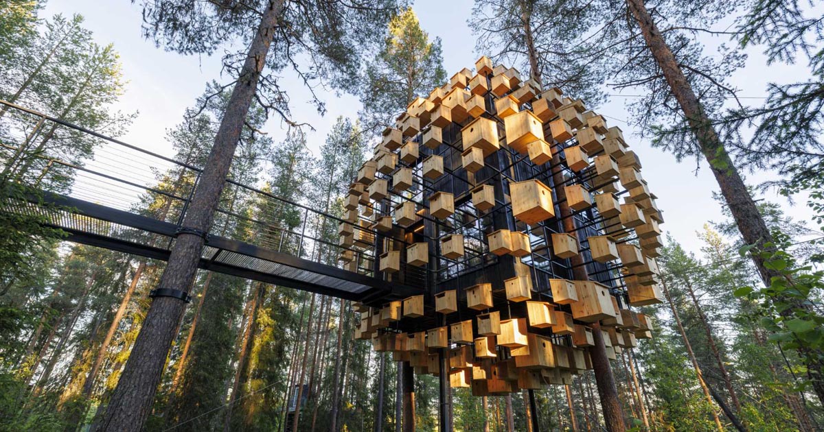 350-bird-houses-cover-this-suspended-hotel-room-in-a-swedish-forest