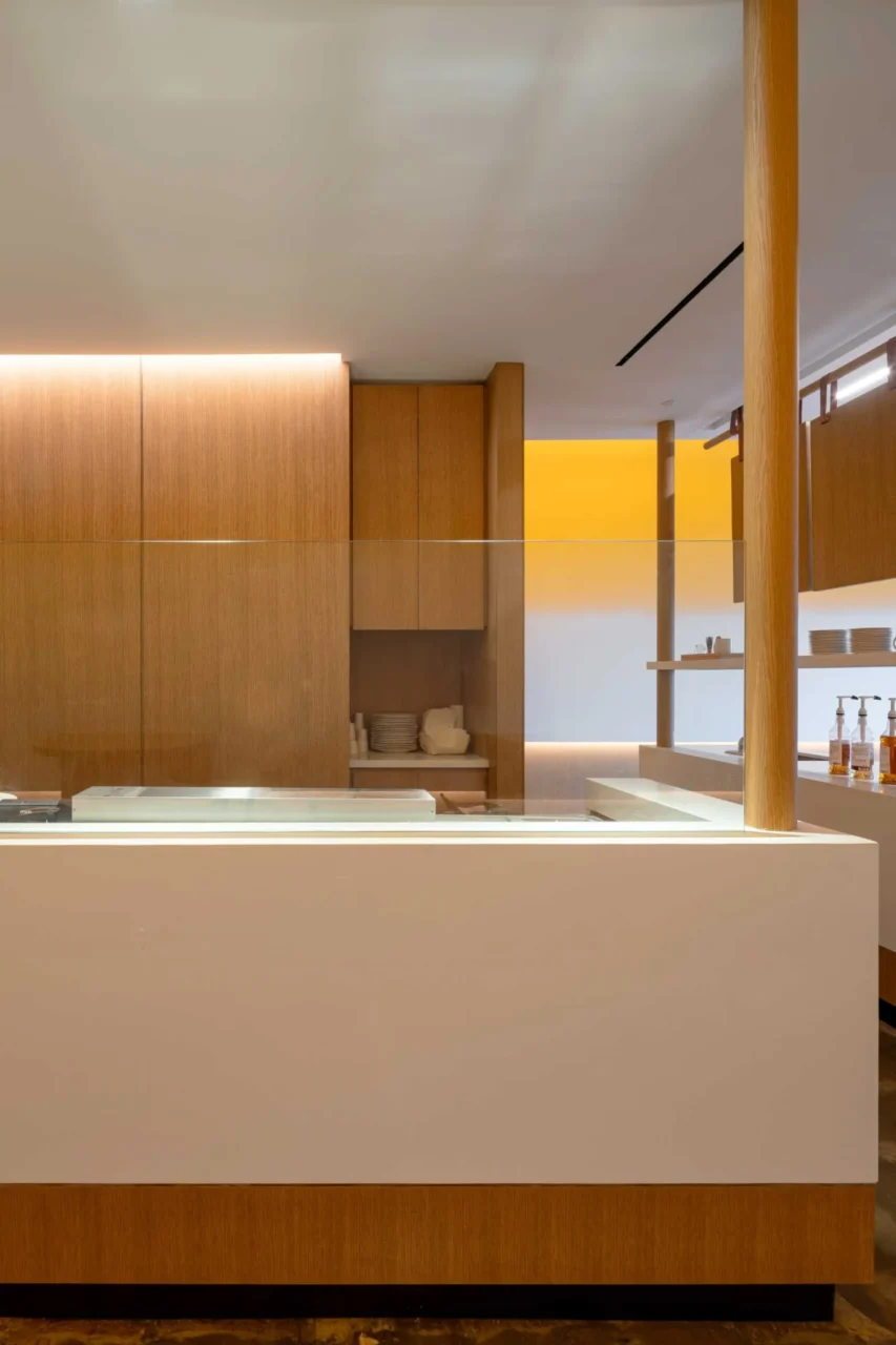 View of the kitchen from the casual seating area