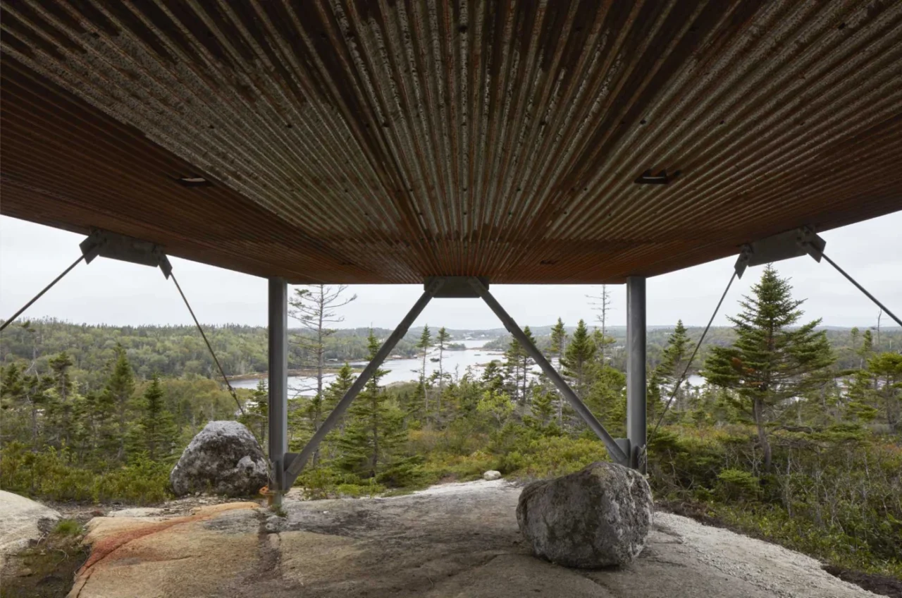 Stilts leaving room for lichens and conifers to grow beneath the house