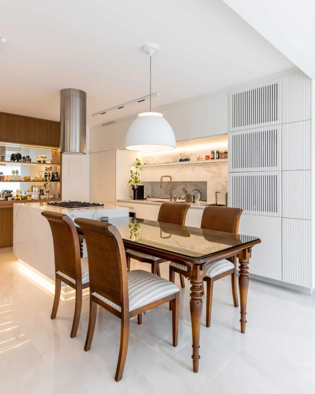 Kitchen island with hidden lighting underneath