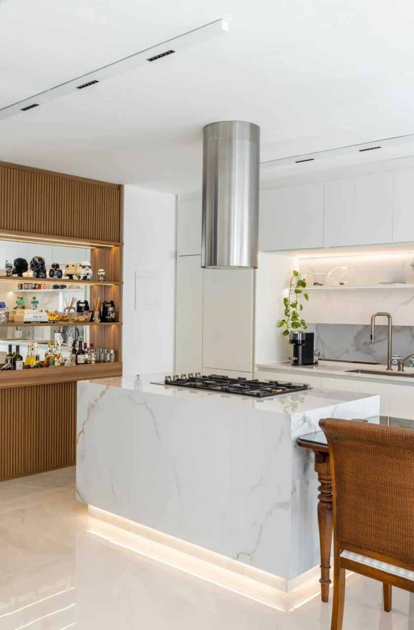 Kitchen and bar area with hidden lighting