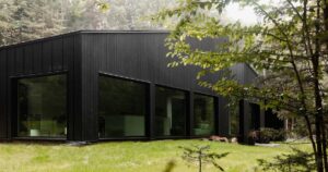 the-black-exterior-of-this-home-in-the-forest-covers-a-white-minimalist-interior