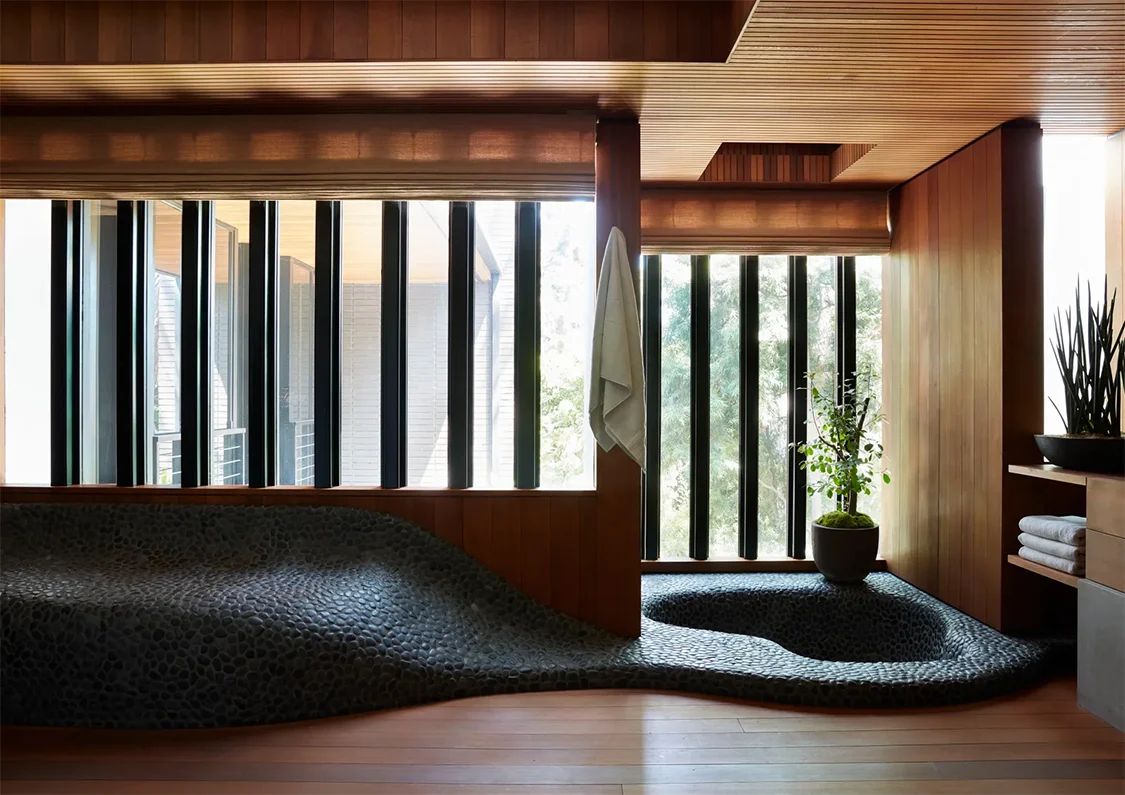 Interior of the split-level Smalley House