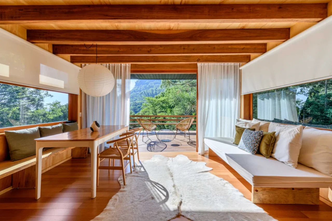 Tree house interior lined with marine plywood