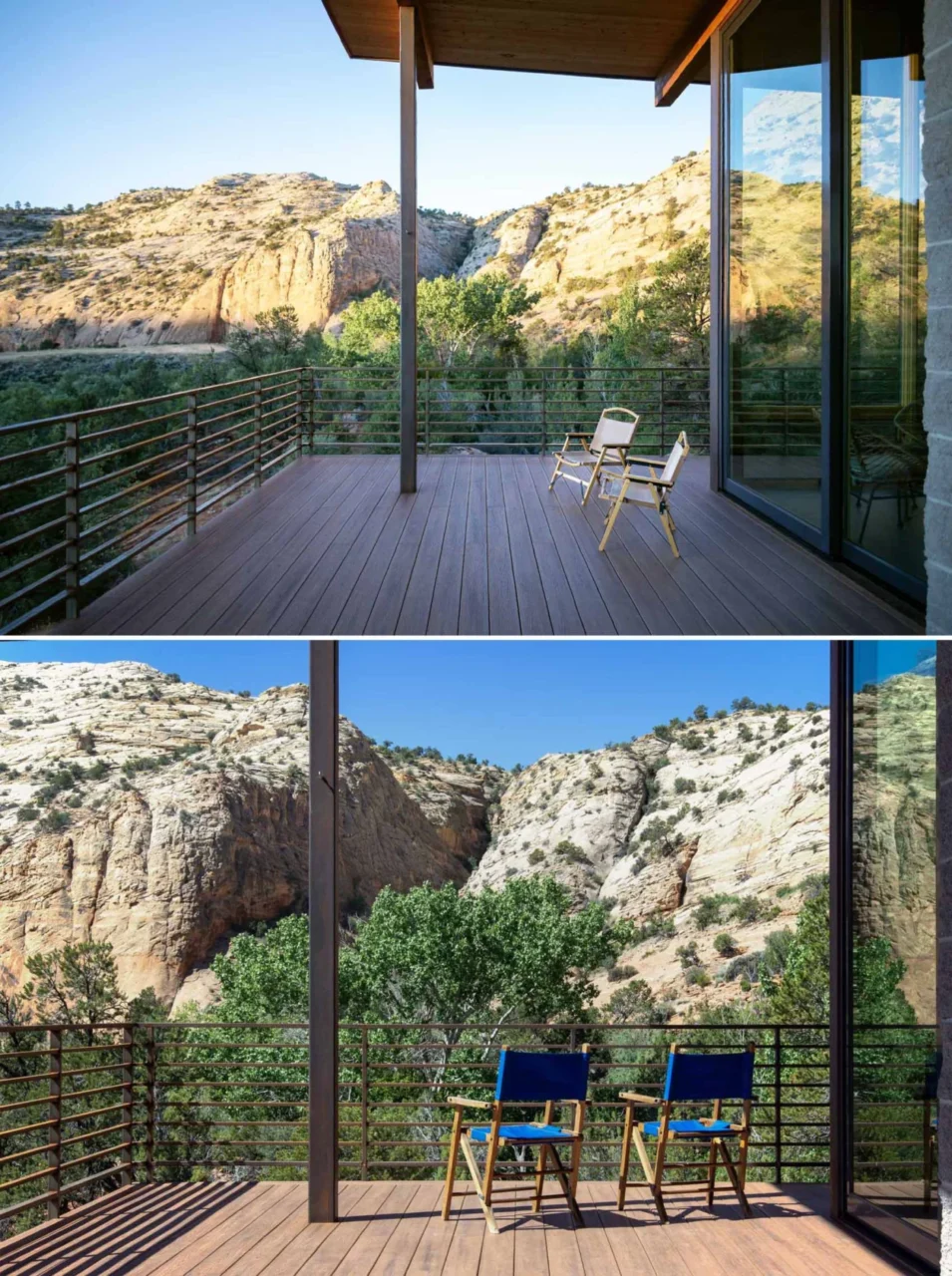 Patio cut into the sandstone beside the kitchen
