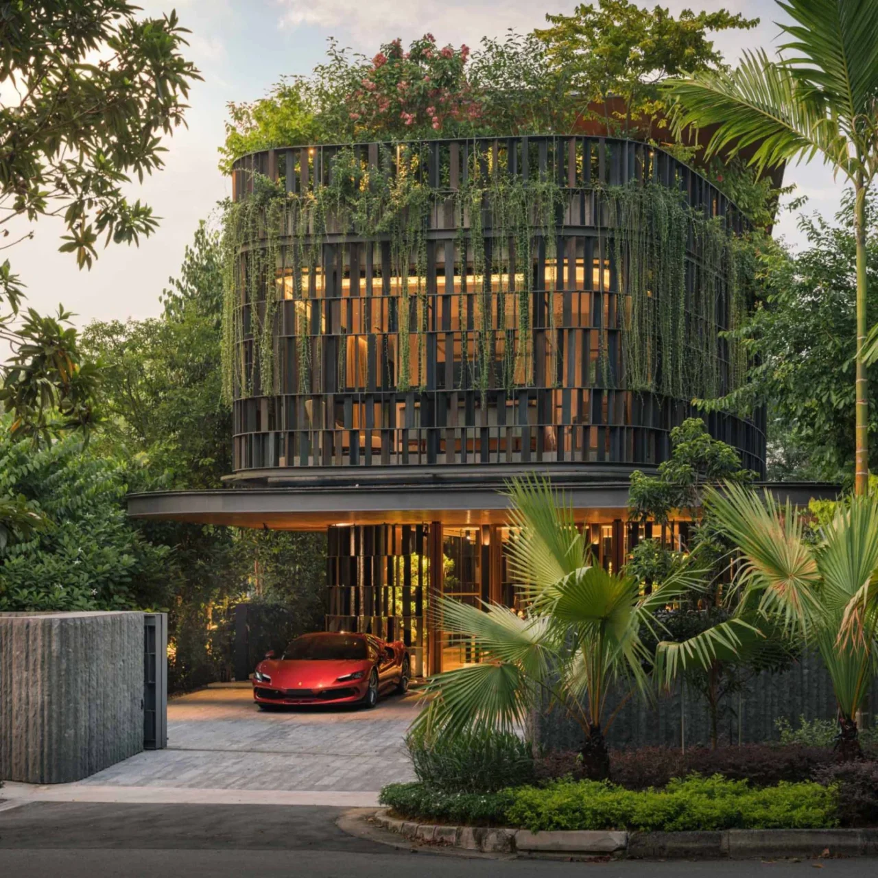 House in Singapore cloaked in vines and plants at the edge of the Singapore Botanic Gardens