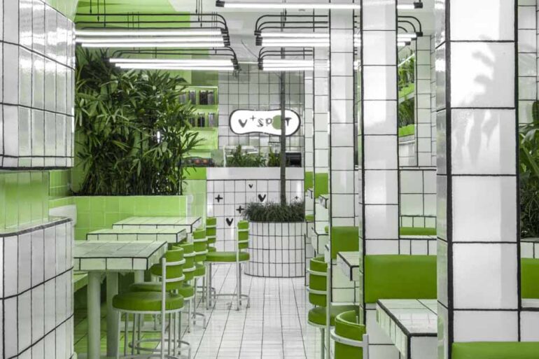 a-green-and-white-tiled-design-was-created-for-this-vegan-cafe