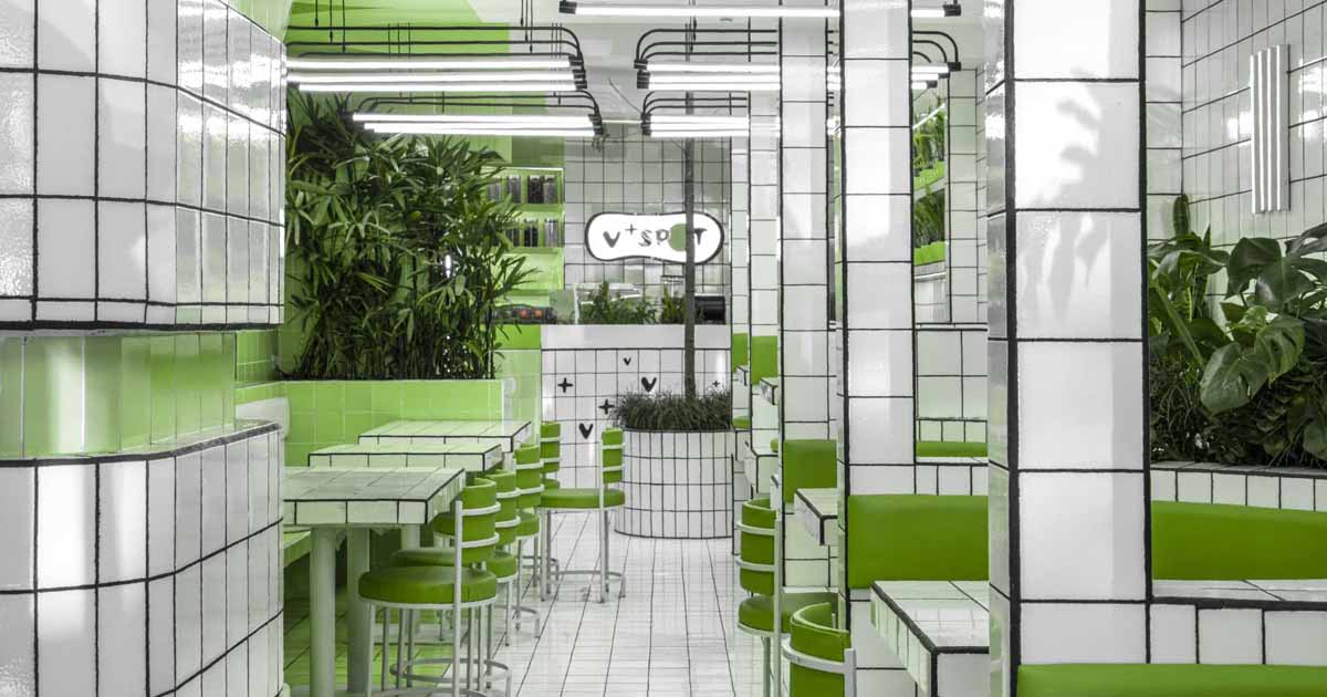 a-green-and-white-tiled-design-was-created-for-this-vegan-cafe