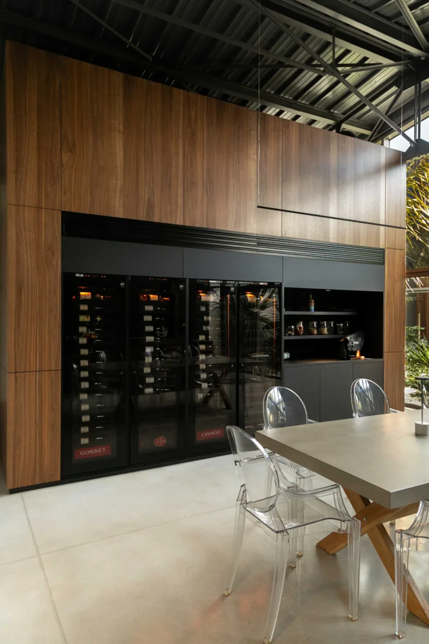 Wine storage wall and tasting area next to the dining room