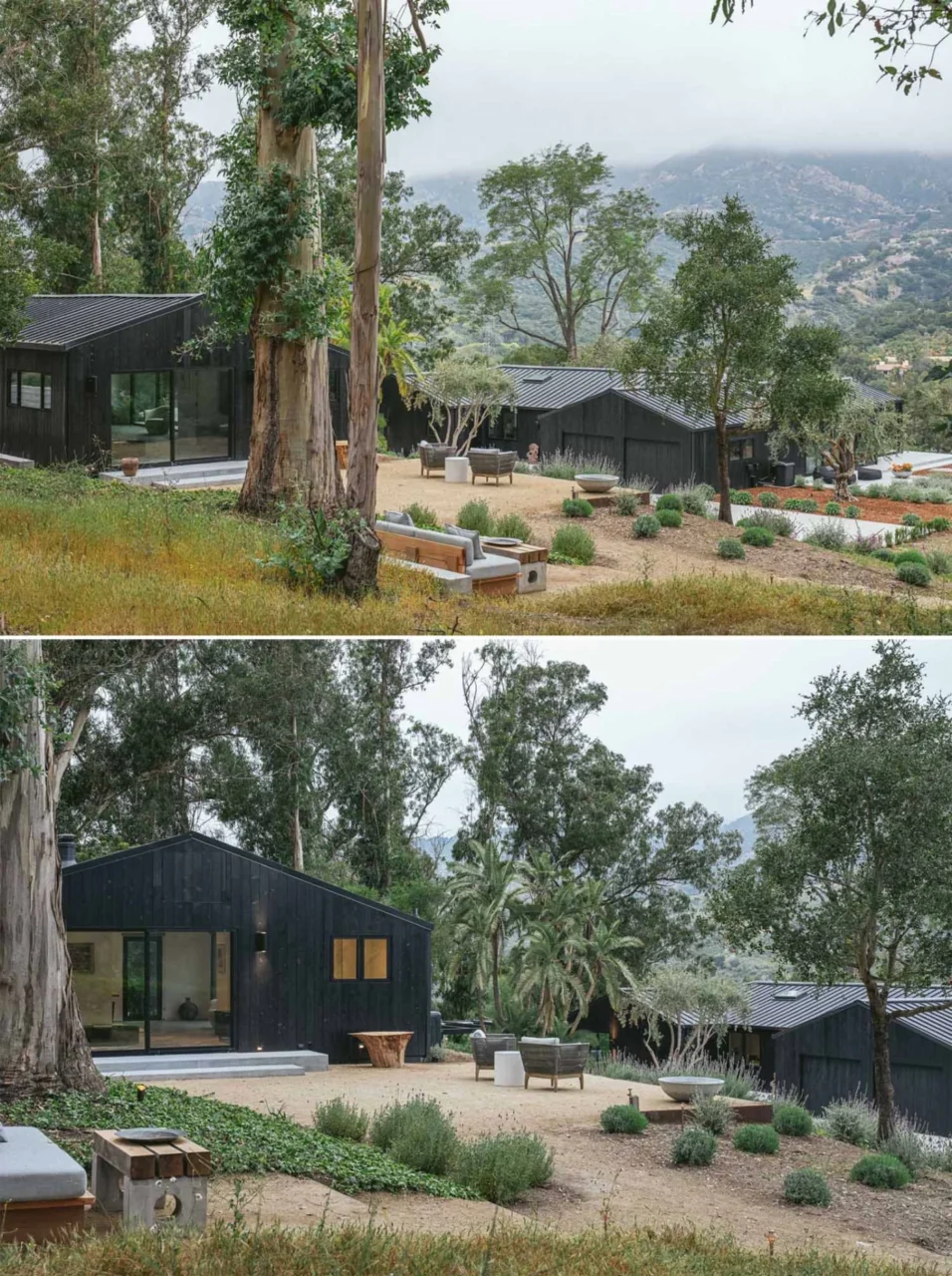 Black charred cedar cladding on the updated Montecito residence