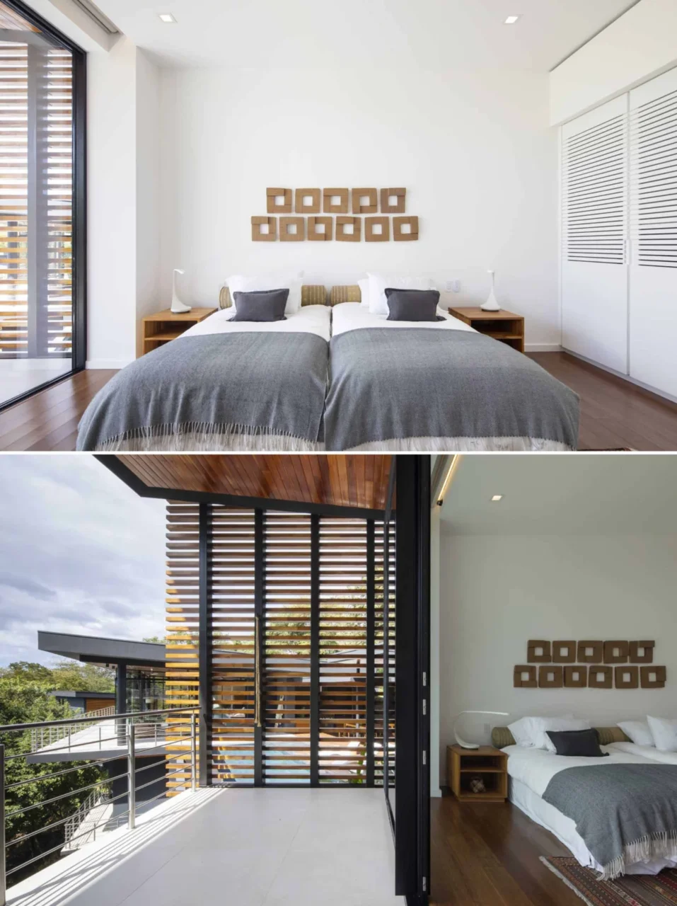 Bedroom with wood floors and access to a balcony