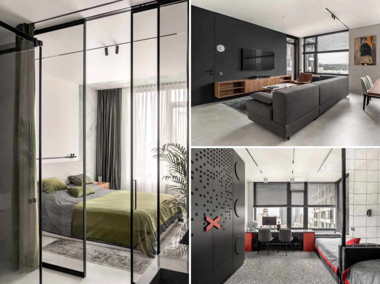 Family apartment by Koshulynskyy & Mayer studio with matte black accents
