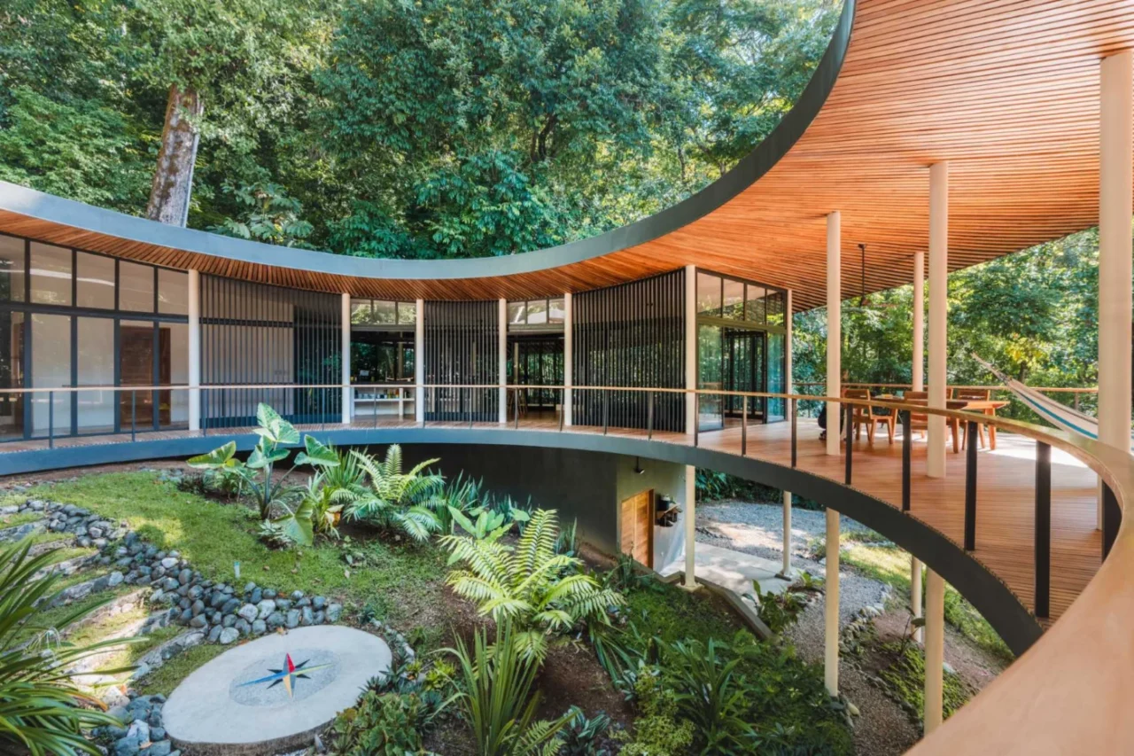 Circular off-grid home raised on stilts in the rainforest of the Osa Peninsula, Costa Rica