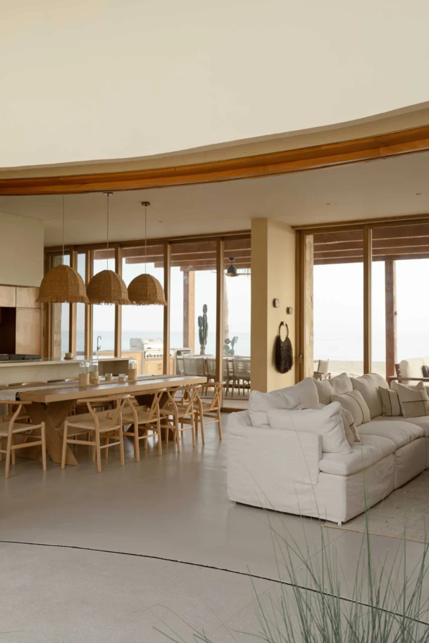 Open-plan living, dining and kitchen with a calm palette