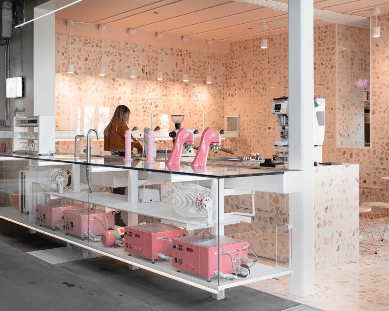 Conveyor belt running through the cafe for to-go orders