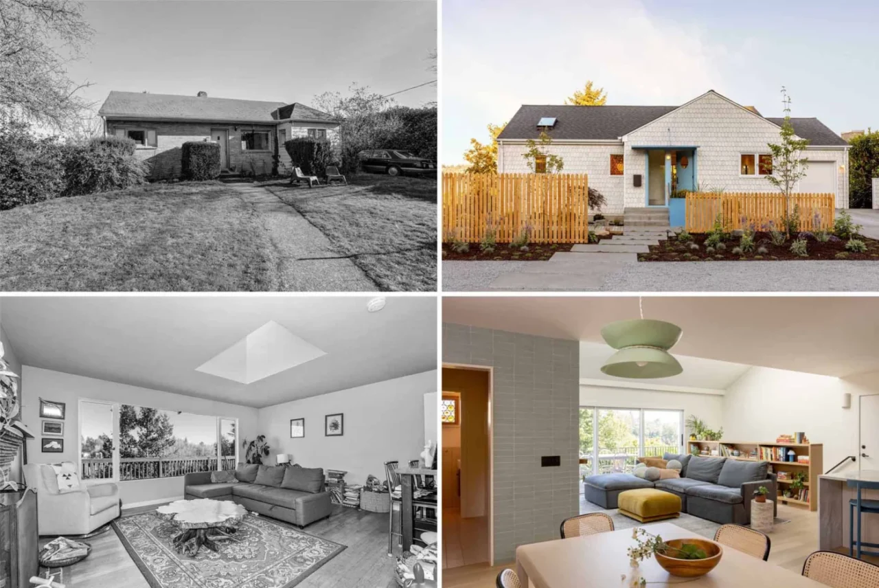 Renovated 1950s house in Mt. Baker, Seattle, by Best Practice Architecture, with scalloped shingles and blue accents