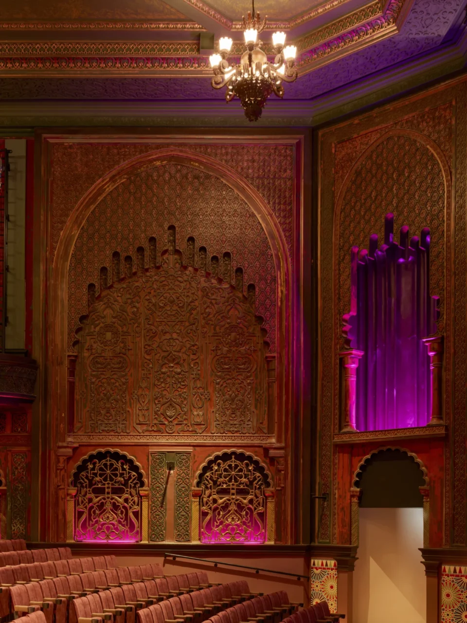 Close detail of the restored decoration in the Soho Theatre Walthamstow auditorium