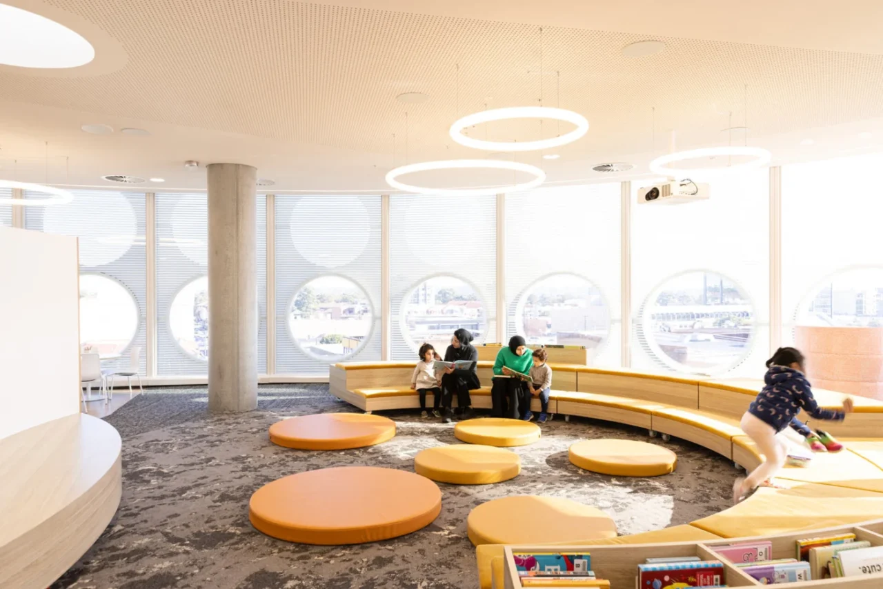 Circular story-time stage on the children's floor