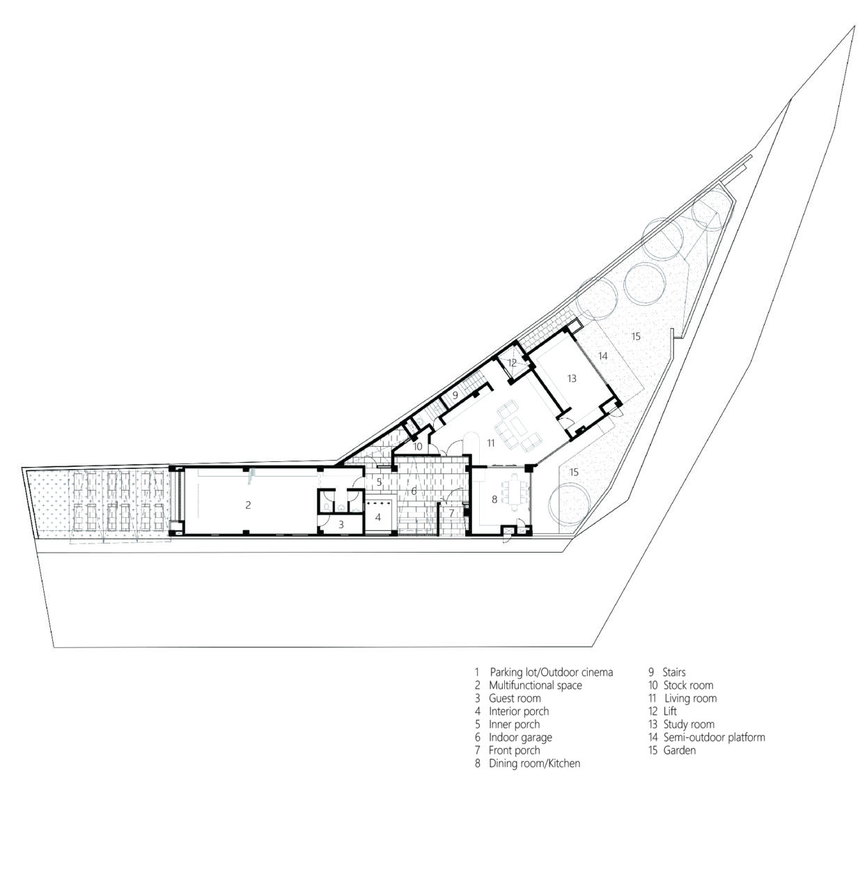 An asymmetric V-shape house