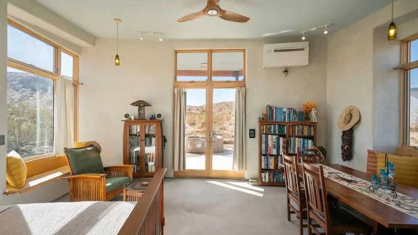 Cabin interior with soft arcs and rounded transitions