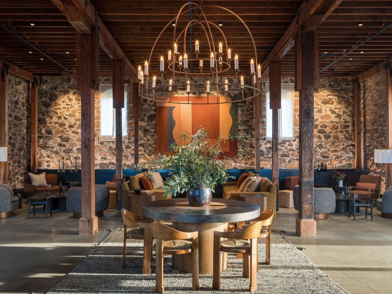 Historic mid-1800s stone building in St. Helena, Napa Valley, converted into a wine tasting room