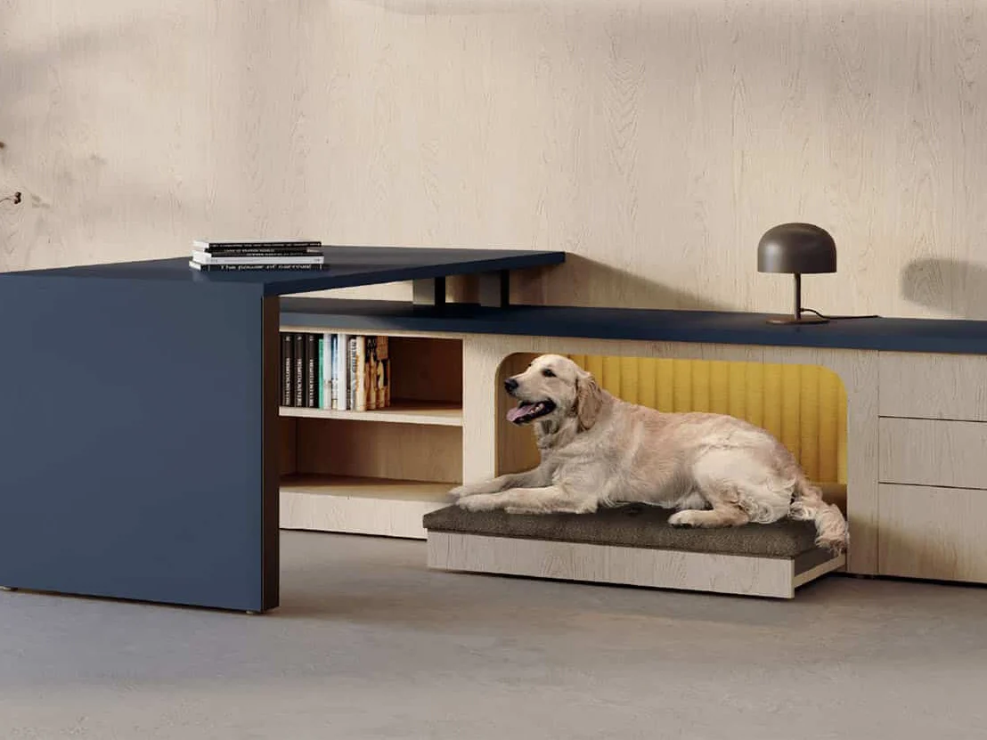Central Bark desk by Chrissy Fehan for DARRAN, with a built-in pet nook