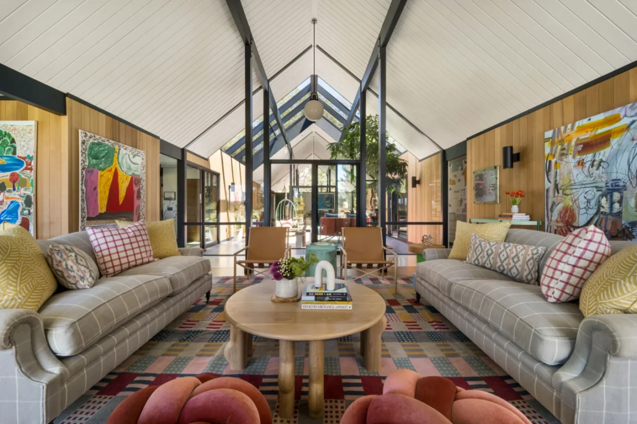 Open living room used as a backdrop for contemporary art